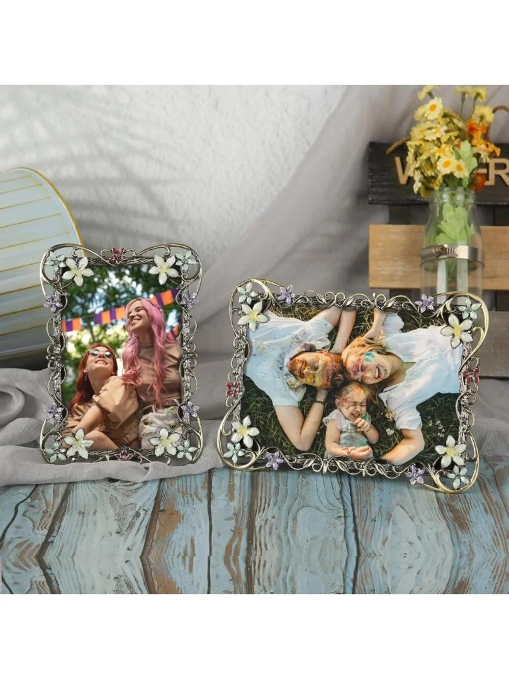 Vintage Floral Picture Frame 5x7 - Antique Metal Art Decor, HD Glass, Unique